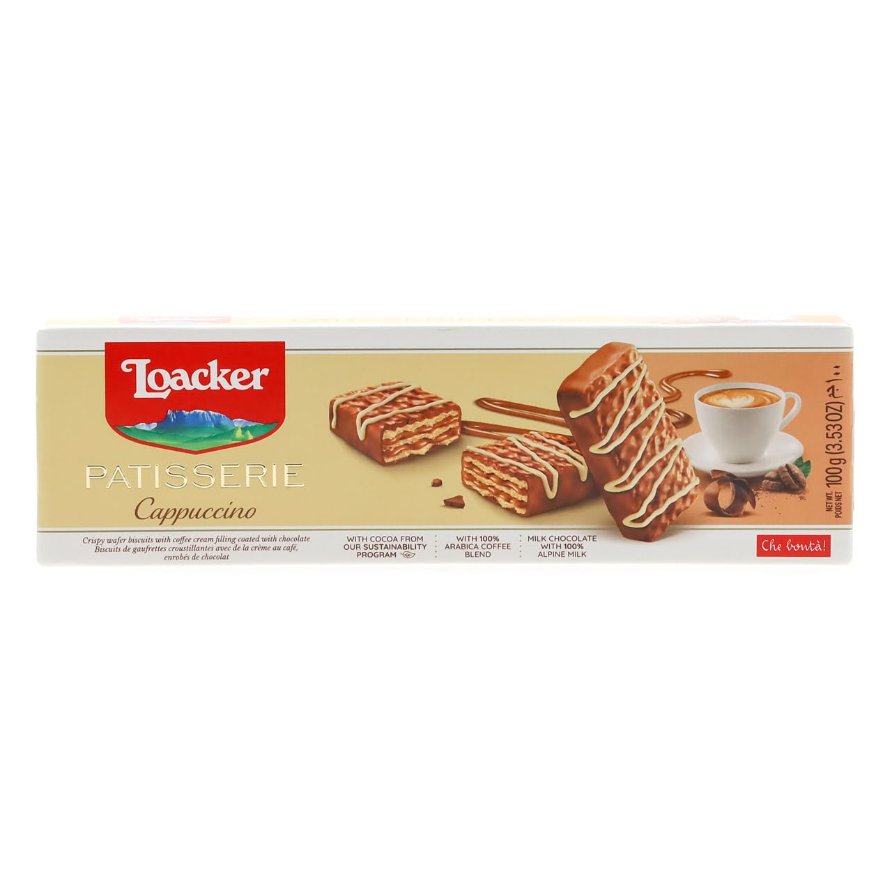 Loacker Patisserie Cappuccino - Premium Bite Size Milk Chocolate Covered Crispy Wafer Cookies with Coffee Cream Filling - Pack of 12