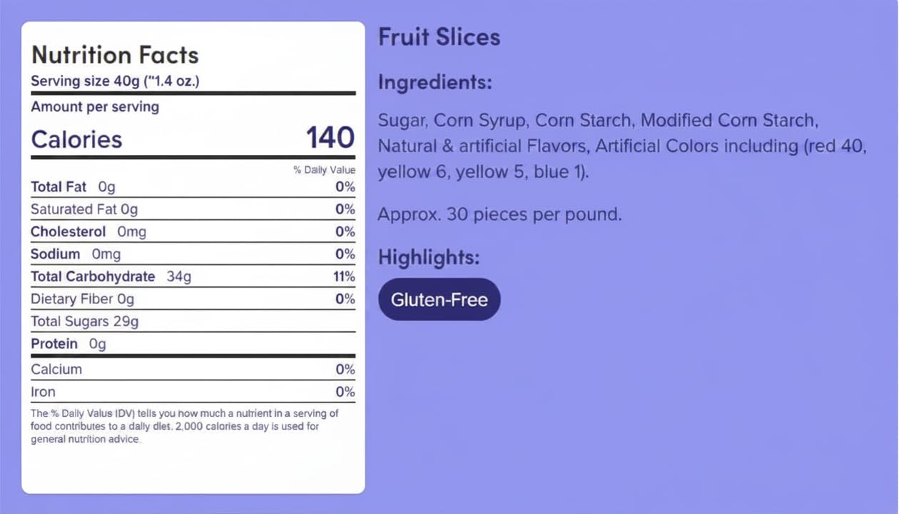 Nuts com Fruit Slice Candy - Assorted Gummy Fruit Slices, Sugar Coated Jelly Candy, Candied Fruit Slices Mix, Cherry Orange Lemon Grape Lime, Jellied
