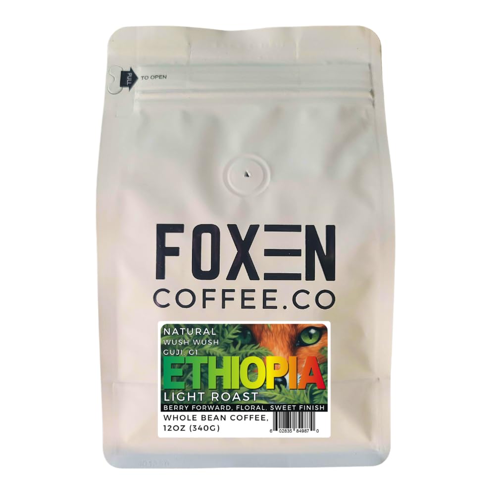 Foxen Coffee Ethiopia Guji Wush Wush Anaerobic Natural, Whole Bean, Light Roast, 12 Ounce