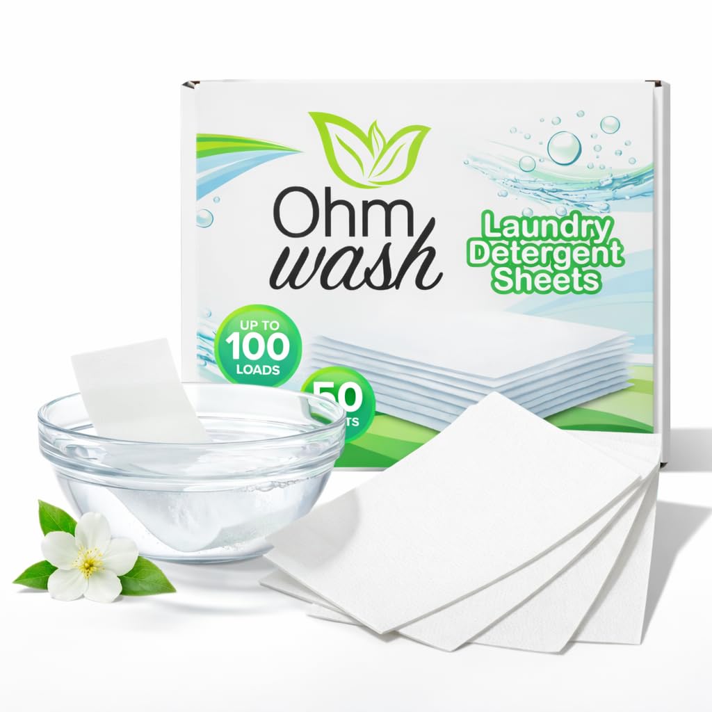 Ohm Earth’s Wash Laundry Detergent Sheets Hypoallergenic & Dye-Free Liquidless Detergent, Fast Dissolving Concentrated Strips Ideal for Sensitive