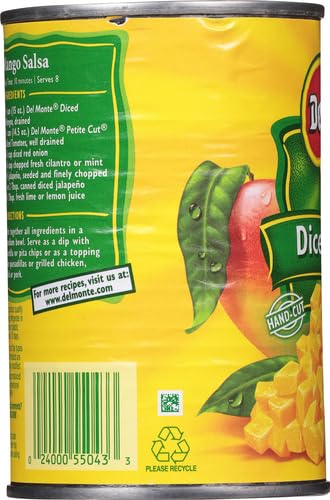 DEL MONTE Diced Mango in Extra Light Syrup, Canned Fruit, 15 oz Can