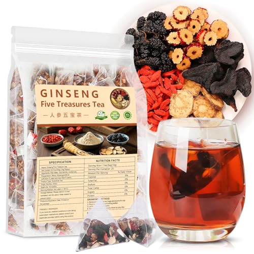 Kidney tea formula Ginseng Six Treasure Tea?Chinese Herbal Tea?Natural Organic Kidney Cleanse Detox Tea for Women & Men (1 Pack/25 Bags)