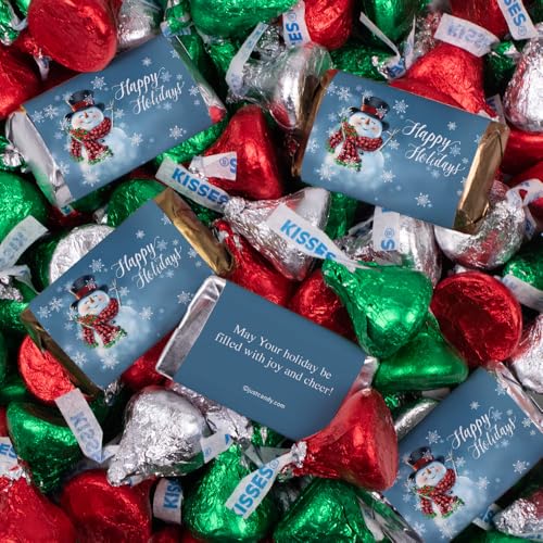 124 Pcs Christmas Candy Chocolate Party Favors Miniatures & Red, Green & Silver Kisses (1.52 lbs) - Jolly Snowman