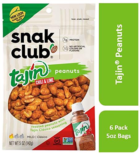 Snak Club Tajin Clasico Chili & Lime Peanuts, 5 Ounce (Pack of 6)