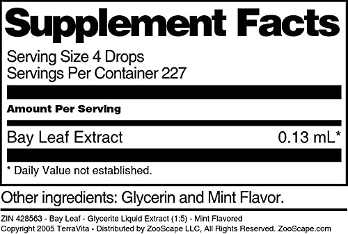 Bay Leaf - Glycerite Liquid Extract (1:5) - Mint Flavored (1 fl oz, ZIN: 428563) - 2 Pack