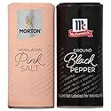 Morton Shaker Set - Himalayan Pink Salt (4 oz) & McCormick Ground Pepper (1.25 oz), 2-Piece Set for Cooking & Finishing