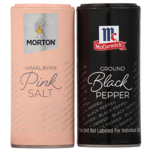 Morton Shaker Set - Himalayan Pink Salt (4 oz) & McCormick Ground Pepper (1.25 oz), 2-Piece Set for Cooking & Finishing