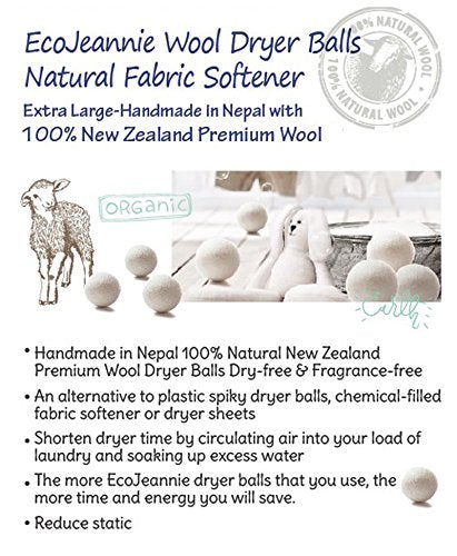 EcoJeannie Wool Dryer Ball 1 Piece - Premium XL Organic Eco-Friendly Natural Unscented Non-Toxic Felt Laundry Ball