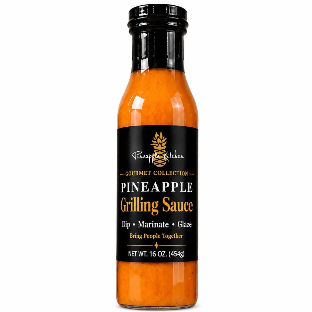Pineapple Kitchen Pineapple Grilling Sauce, Gourmet Tropical Marinade, Glaze and Dipping Sauce for Chicken, Shrimp, Pork and Vegetables, 16 oz