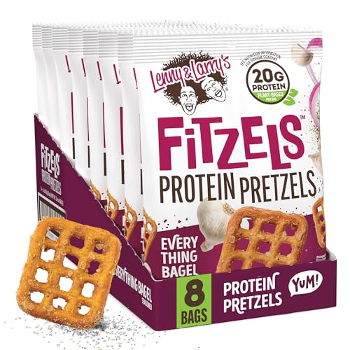 Lenny & Larry's FITZELS Protein Pretzels (Everything Bagel) 8 Individual Bags 3 oz Each - High Protein Snacks with 20g of Plant Based Protein