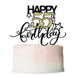 Bekaterea Happy Birthday Cake Topper,Black font Golden Numbers 55th Birthday Cake Decoration?Hello 55, Cheers to 55Years/55th Anniversary ?55