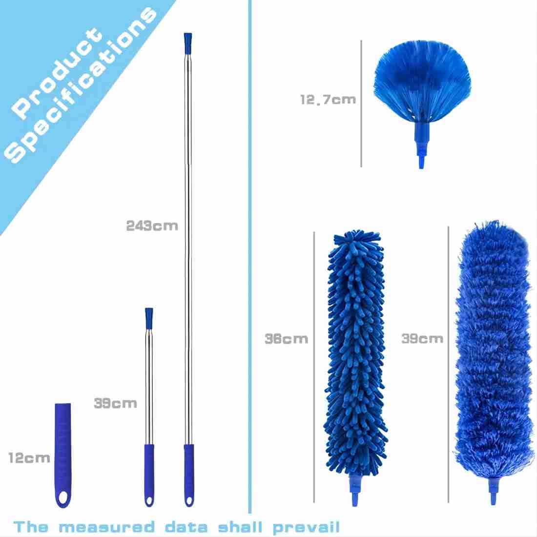 Buysenton Cobweb Duster with Extension Pole, Washable Cleaning Duster Kit with 3 Duster Heads, Cobweb Duster, Corner Brush, 15-100 Inch Long Aluminum