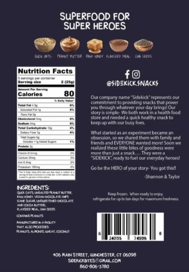 Sidekick Snacks Granola Bites | Chocolate Chip Peanut Butter, No Preservatives, Real Ingredients, Healthy Snack, 10 bites per bag, 3 pk