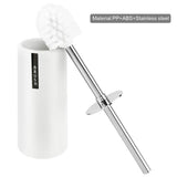 Freestanding Toilet Brush and Holder Set, Long Stainless Steel Handle Toilet Bowl Scrubber for Deep Cleaning Bathroom, Space Saving White ABS Plastic