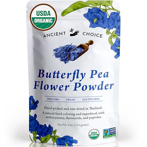 Ancient Choice - Butterfly Pea Flower Powder (4 Ounce) | Blue Matcha Tea | Ceremonial (Highest) Grade | Adaptogenic Raw Culinary | Natural Food