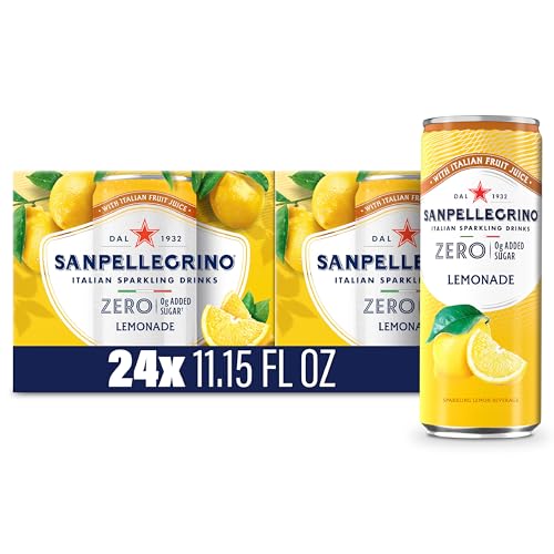 Sanpellegrino Zero Grams Added Sugar Italian Sparkling Drinks Lemonade, Sparkling Lemon Beverage, 24 Pack of 11.15 Fl Oz Cans