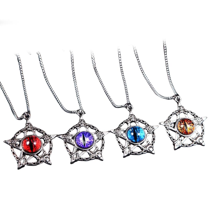 Sundry Goods 4-Piece Devil's Eye Snake Bone Chain Star Necklace, Unisex, Alloy, Hip Hop Style, Random Color, 65cm Chain Length