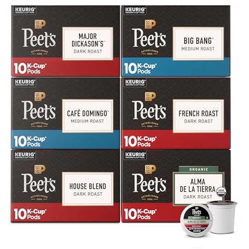 Peet's Coffee, Keurig K-Cup Pods Variety Pack, 100% Arabica Coffee - Major Dickason's Blend, Big Bang, French Roast, Café Domingo, Organic Alma De La