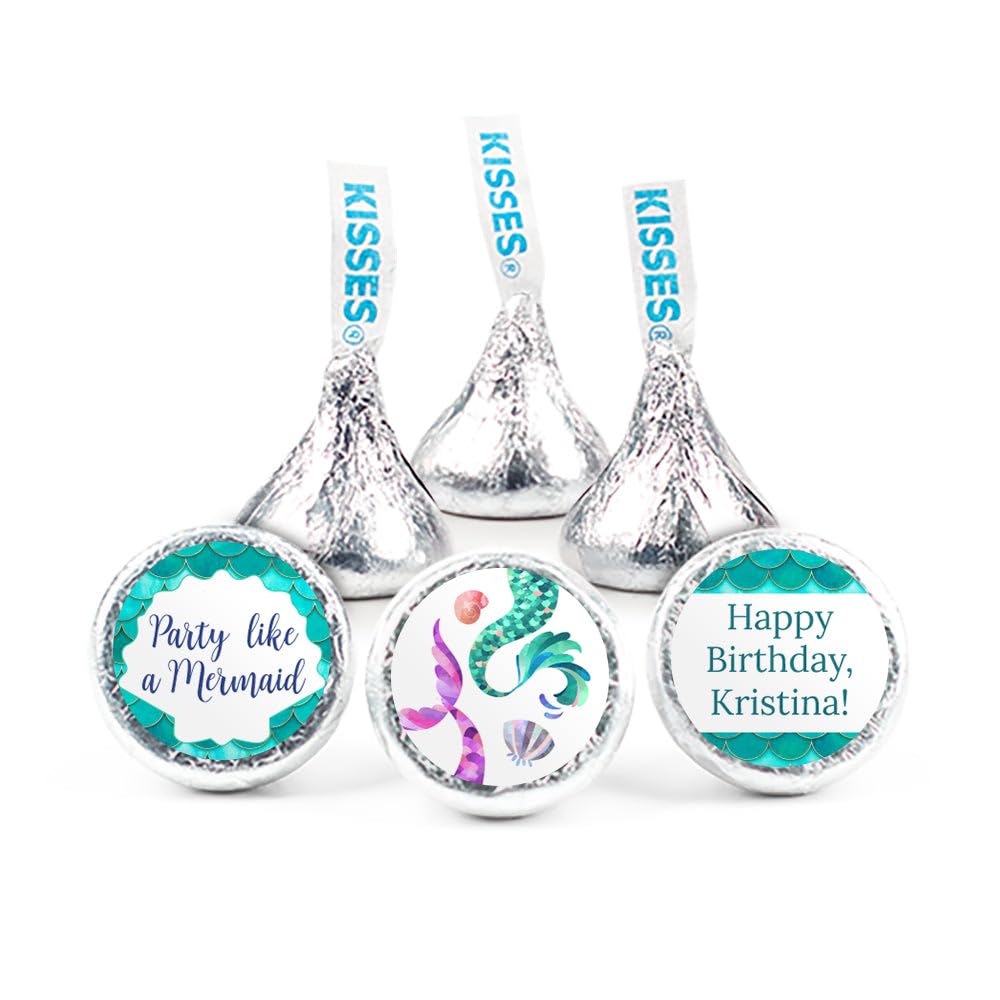 324ct Personalized Mermaid Birthday Stickers for Kisses and Mints Party Favors (324 Count) Mermaid Tail - Party Supplies