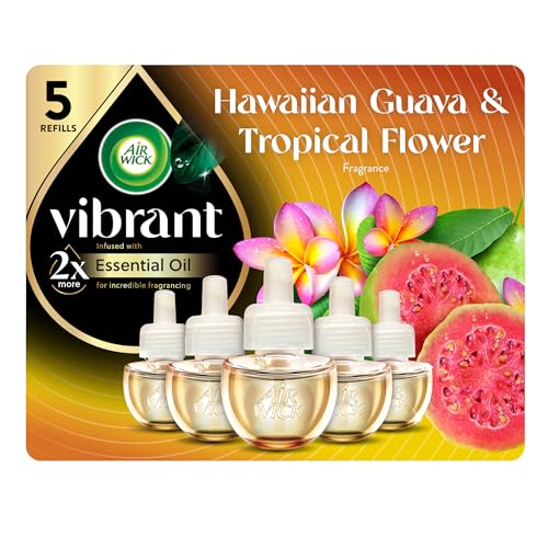 Air Wick Vibrant Plug in Scented Oil Refill, 5ct, Nectarine & Paradise Flower, Air Freshener, Essential Oils