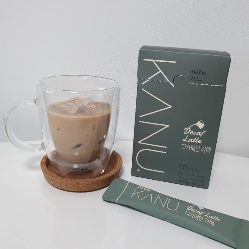 Kanu Decaf Latte Korea Instant Coffee 13.5g(65kcal) X 10 Sticks, Decaffeinated Sweet Latte