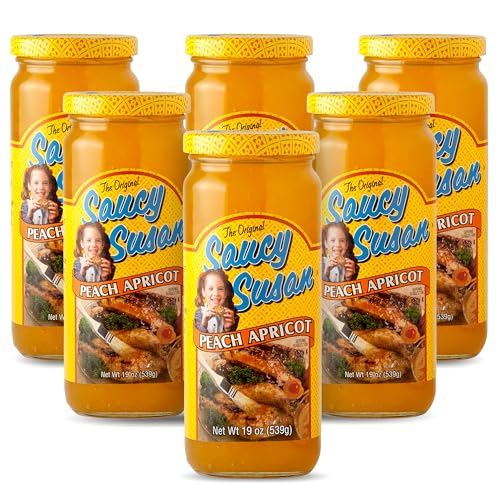 Saucy Susan Peach Apricot ORIGINAL Sauce - 6 Pack (6 × 19 oz Jars) - Sweet & tangy blend of apricots, peaches & spices; ideal for glazing, dipping