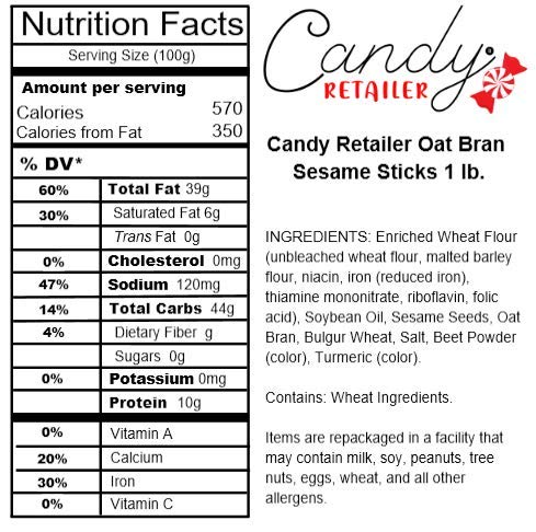 Candy Retailer Oat Bran Sesame Sticks 1 Lb.