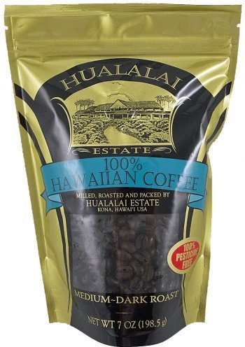 Hualalai Estate Hawaiian Whole Bean Coffee - Unflavored - Medium Dark Roasted Kona Grown Beans - Pesticide-Free Coffee (7 oz)