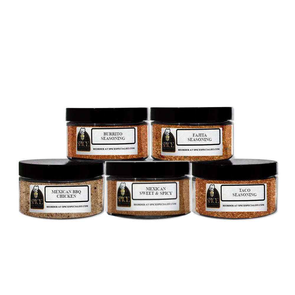 Mexican Spice Gift Set - Contains: 5 different spice jars (1 each of: Burrito spice, Mexi Sweet & Spicy Blend, Taco seasoning, Fajita Seasoning