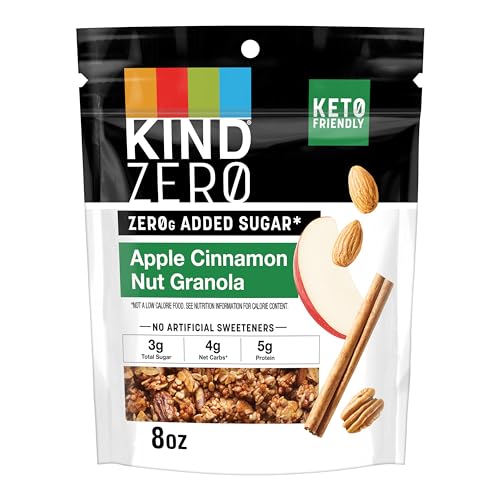 KIND Zero Added Sugar Granola, Apple Cinnamon Nut, Gluten Free, Low Sugar, Keto Snacks, 5g Protein, 8oz, 1 Count
