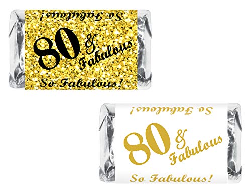 80 & Fabulous Miniatures Candy Bar Wrapper, (Set of 60) Mini Candy Bar Stickers Labels; Birthday Party Favor Décor. Candy Not Included. Made in USA