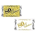 80 & Fabulous Miniatures Candy Bar Wrapper, (Set of 60) Mini Candy Bar Stickers Labels; Birthday Party Favor Décor. Candy Not Included. Made in USA