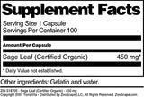 Sage Leaf (Certified Organic) - 450 mg (100 Capsules, ZIN: 518705) - 3 Pack
