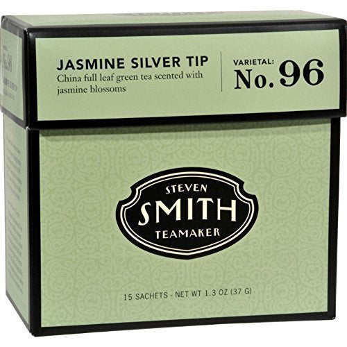 Smith Teamaker | Jasmine Silver Tip No. 96 | Caffeinated Green Tea with Jasmine Blossoms | Scented Full Leaf Green Tea; 6 Pack (90 Sachets, 1.3oz