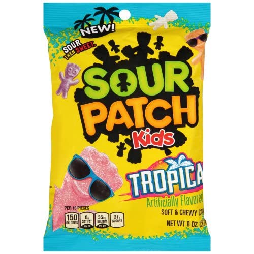 Sour Patch Kids Fat Free Tropical Soft and Chewy Candy, 8 Ounce -- 12 per case.