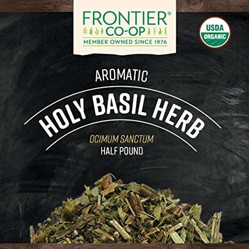 Frontier Co-op Organic Tulsi Holy Basil Herb, 8oz Bulk Bag - Highly Aromatic with Minty Flavor - Perfect for Cooking, Tulsi Tea and Herbal Uses