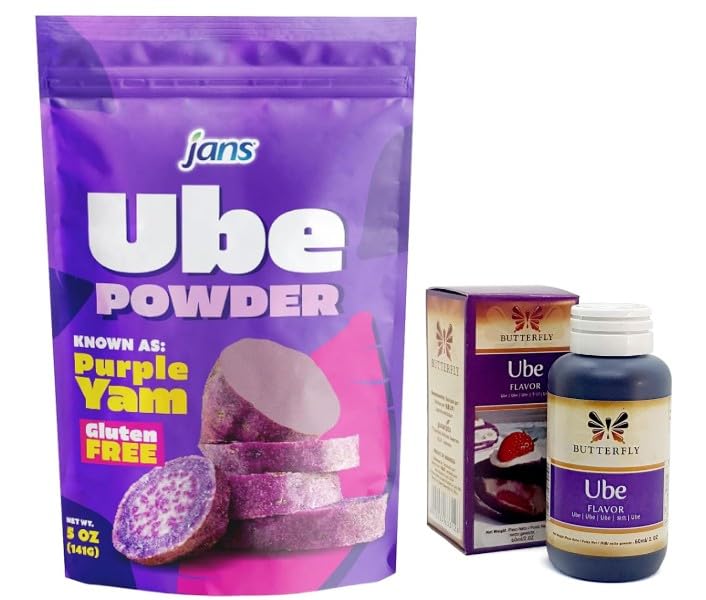 Tasty Kitchen Combo Set Jans Ube Purple Yam Powder 5 oz. & Butterfly Ube Purple Yam Flavoring Extract 2 oz. with Mini Refrigerator Magnet