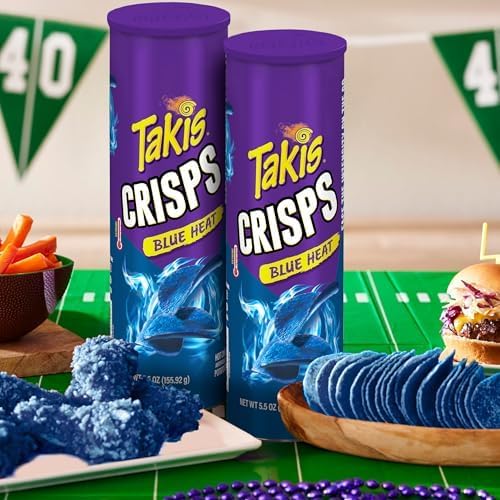 Takis Blue Heat Crisps 5.5 oz Sharing Size Can, Hot Chili Pepper Flavored Extreme Spicy Potato Crisps