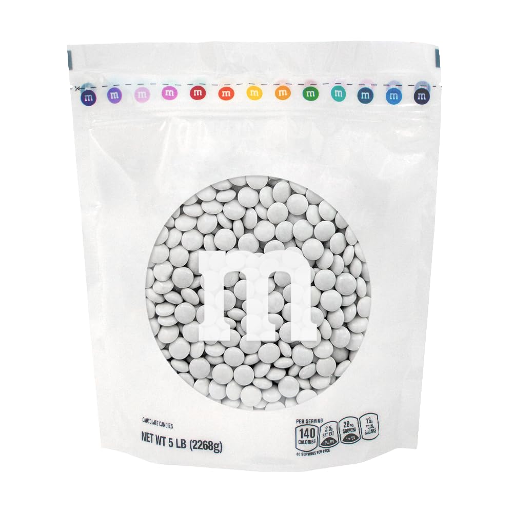 M&M’S WORLD White Milk Chocolate Candy, 5 lbs Resealable Pack, Bulk Candy for Party Favors, Weddings, Birthdays, Easter & Graduations