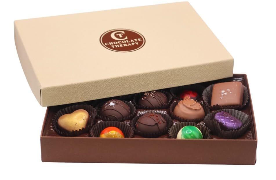 Chocolate Therapy by Sweet Remedies, Assorted Dark and Milk Gourmet Chocolate Collection. Truffle Box, 12 pc Decadent, Rich Assortment of truffles