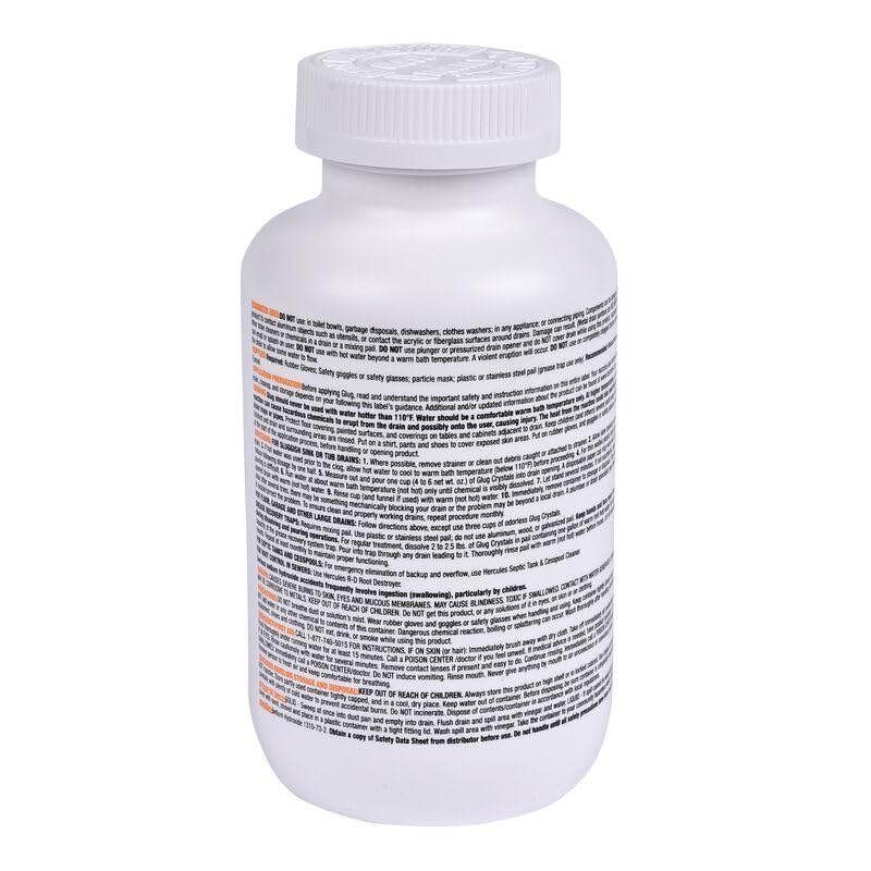 Glug Crystals Drain Opener, Odorless Non-Acid Formula, Non-Fuming Clears Kitchen, Tub, Bathroom and Shower Drains and Most Home Plumbing, 20 oz