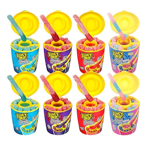 Juicy Drop Gummy Dip 'N Stix - 8 Ct Sweet Gummy Candy & Sour Candy Variety Pack - Assorted Bulk Candy Sticks for Kids Party Favors, Goodie Bag