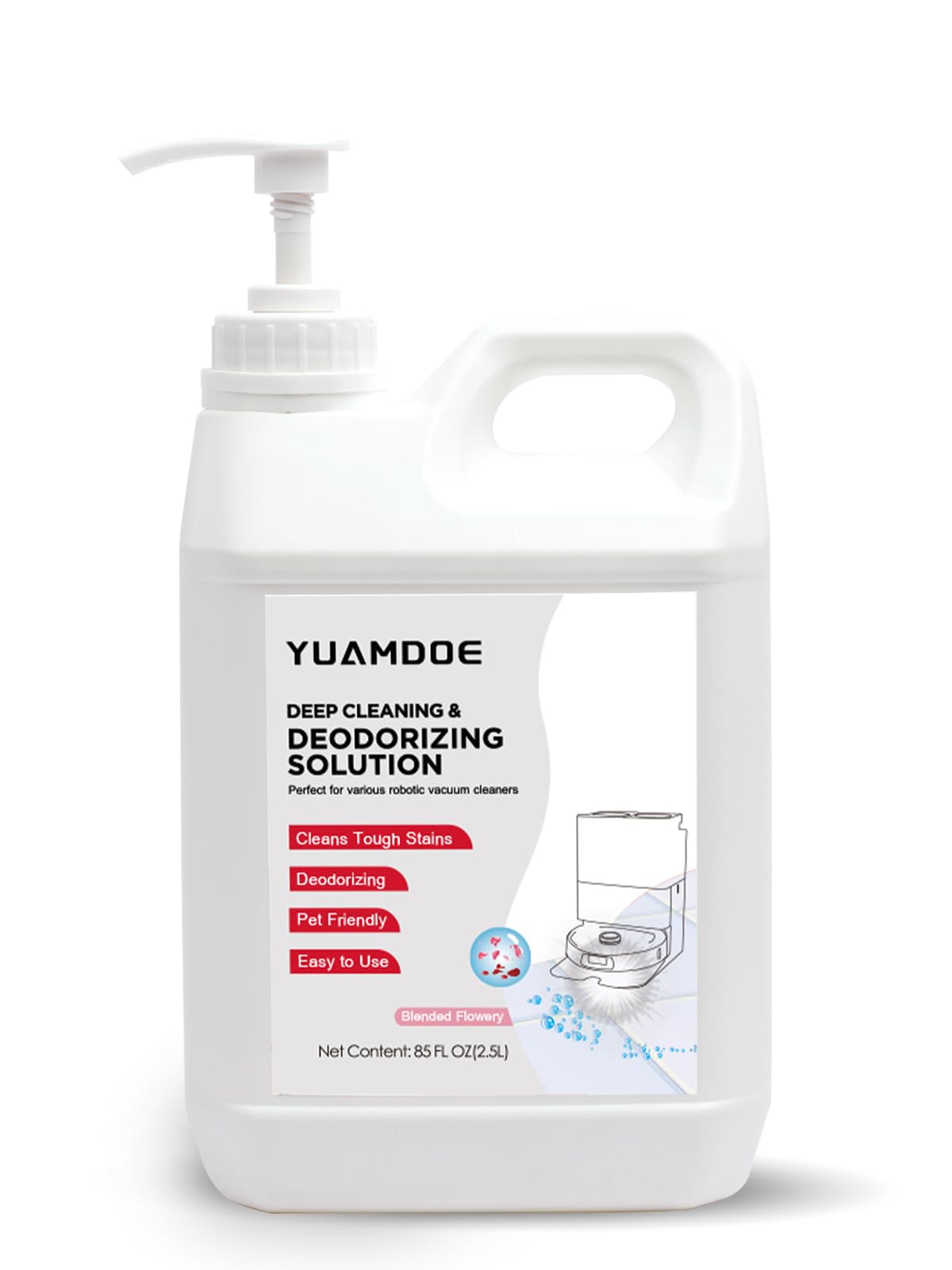 Yuamdoe Deep Cleaning & Deodorizing Solution, 85 FL OZ/2.5L, Designed for Roborock, Compatible with Saros Series, S8 Series, S7 Series, Q Revo
