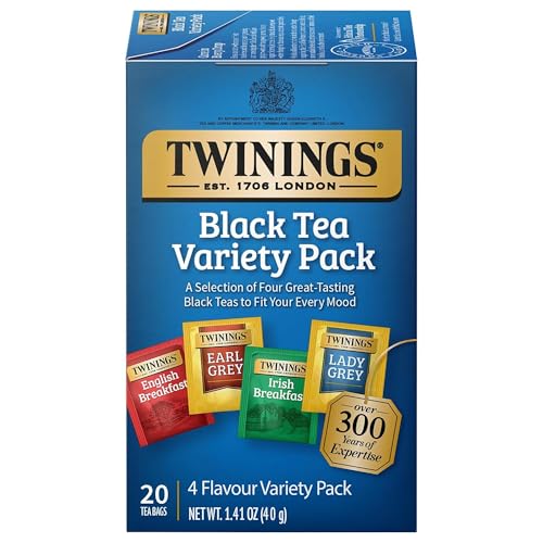 Twinings Variety Pack Black Tea Bags, 20 Count (Pack of 1), Includes English Breakfast, Earl Grey, Irish Breakfast, and Lady Grey, Caffeinated, Enjoy