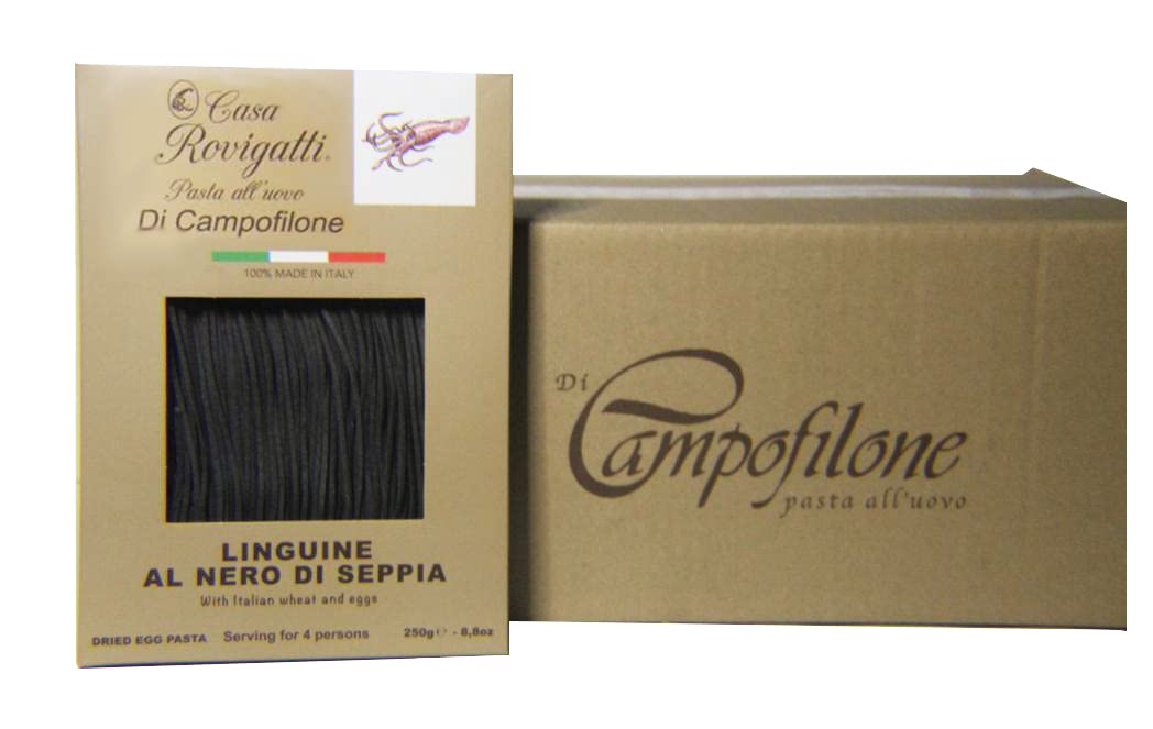 Linguine with Ink of Squid (Pack of 4) - Italian Linguine Al Nero Di Seppia Pasta From the Region of Di Campofilone- Imported Italian Egg Pasta- 8.8