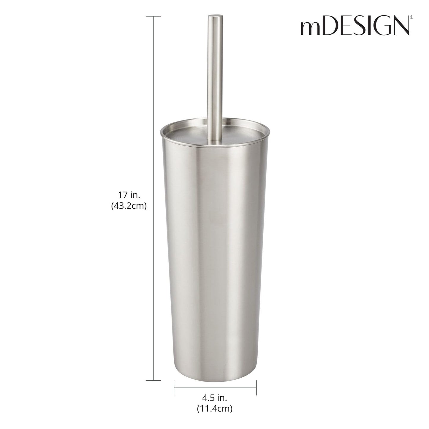 mDesign Slim Metal Toilet Brush Set - Modern Freestanding Holder for Bathroom - Practical With Rust-Resistant Finish - Silver
