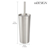 mDesign Slim Metal Toilet Brush Set - Modern Freestanding Holder for Bathroom - Practical With Rust-Resistant Finish - Silver