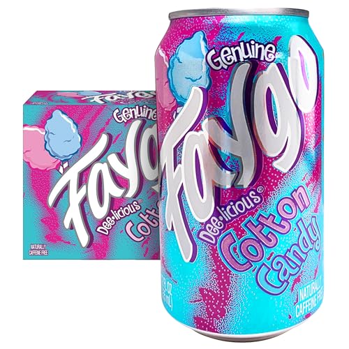 Faygo Cotton Candy Soda | Sweet Carnival Treat in a Can | 12-Pack of 12oz Cans | Vibrant, Caffeine-Free Soft Drink Bursting with Classic Blue Cotton