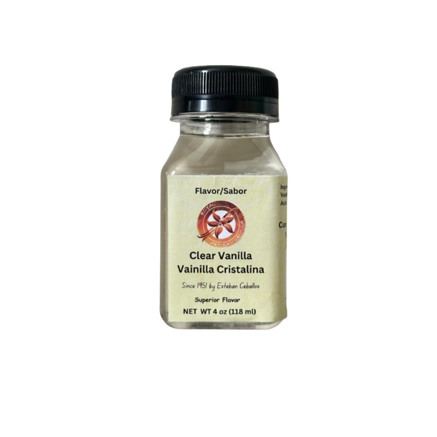 Royal Artisan Vanilla - Clear Vanilla Extract for Baking 4 oz / 118 ml, Pure Vanilla Essence, Vainilla Cristalina - Premium Flavoring for Cakes