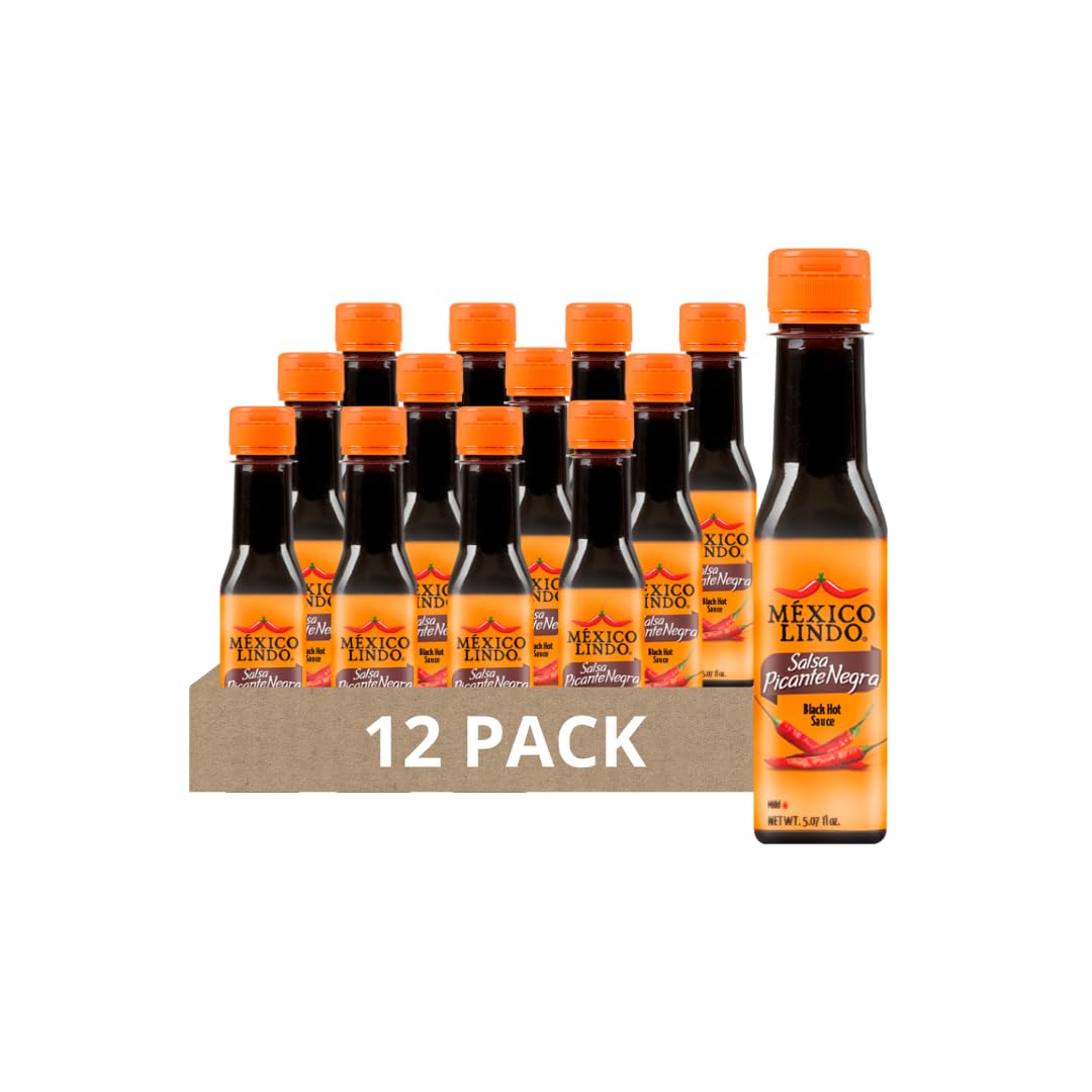 Mexico Lindo Picante Negra Hot Sauce | Light & Spicy | 8,400 Scoville Level | Great with Asian Food, Seafood & Meat | 5 Fl Oz Bottle (Pack of 12)